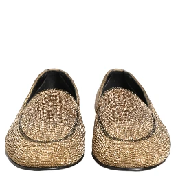 Gold Crystal Embellished Men Loafers Shoes