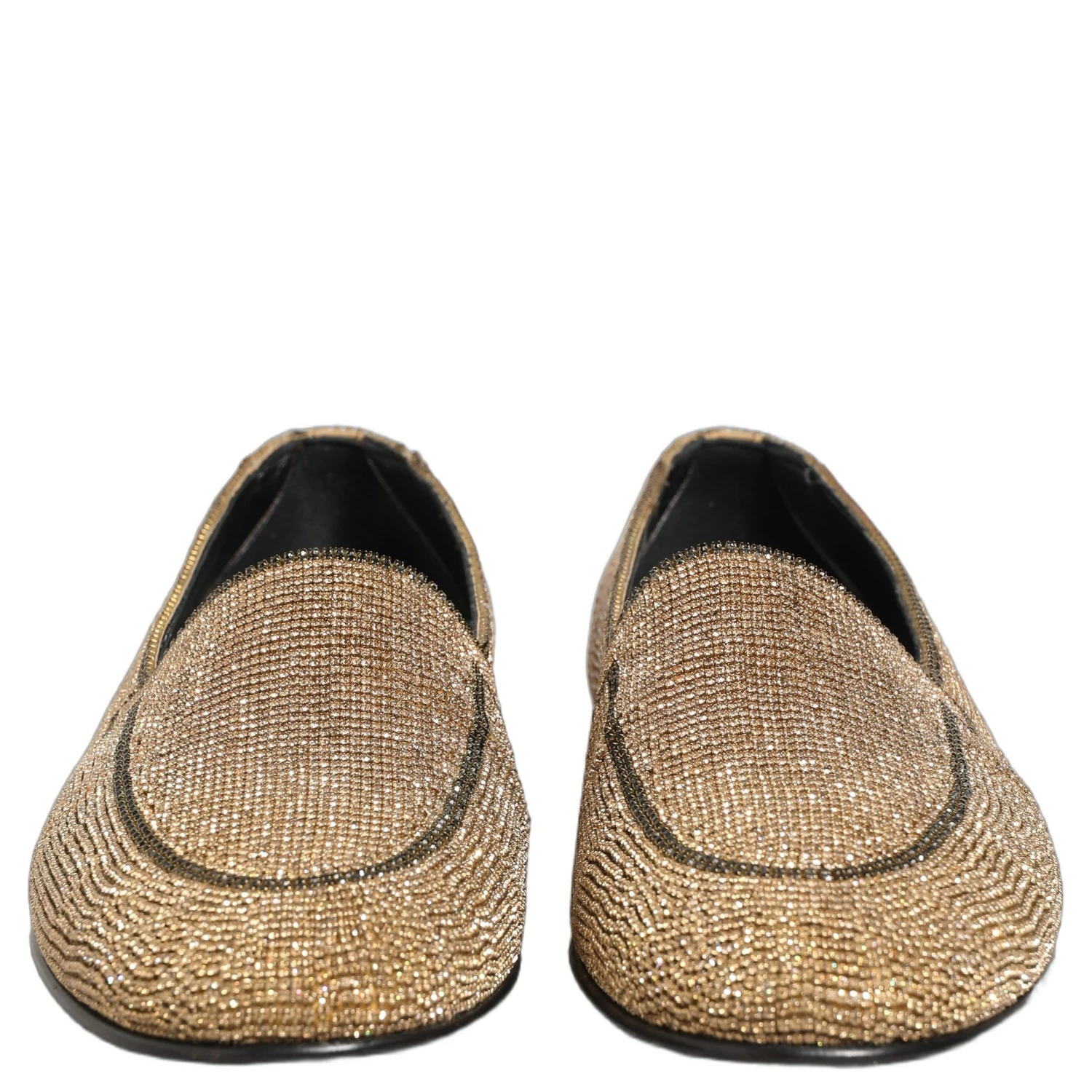 Gold Crystal Embellished Men Loafers Shoes