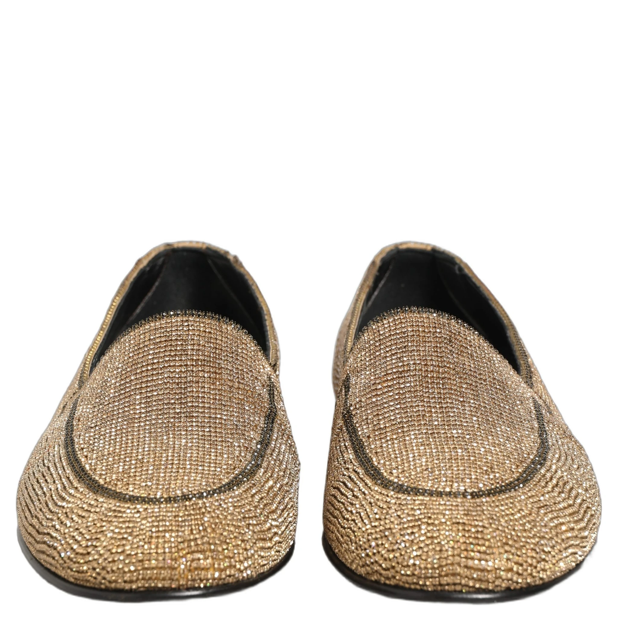 Gold Crystal Embellished Men Loafers Shoes