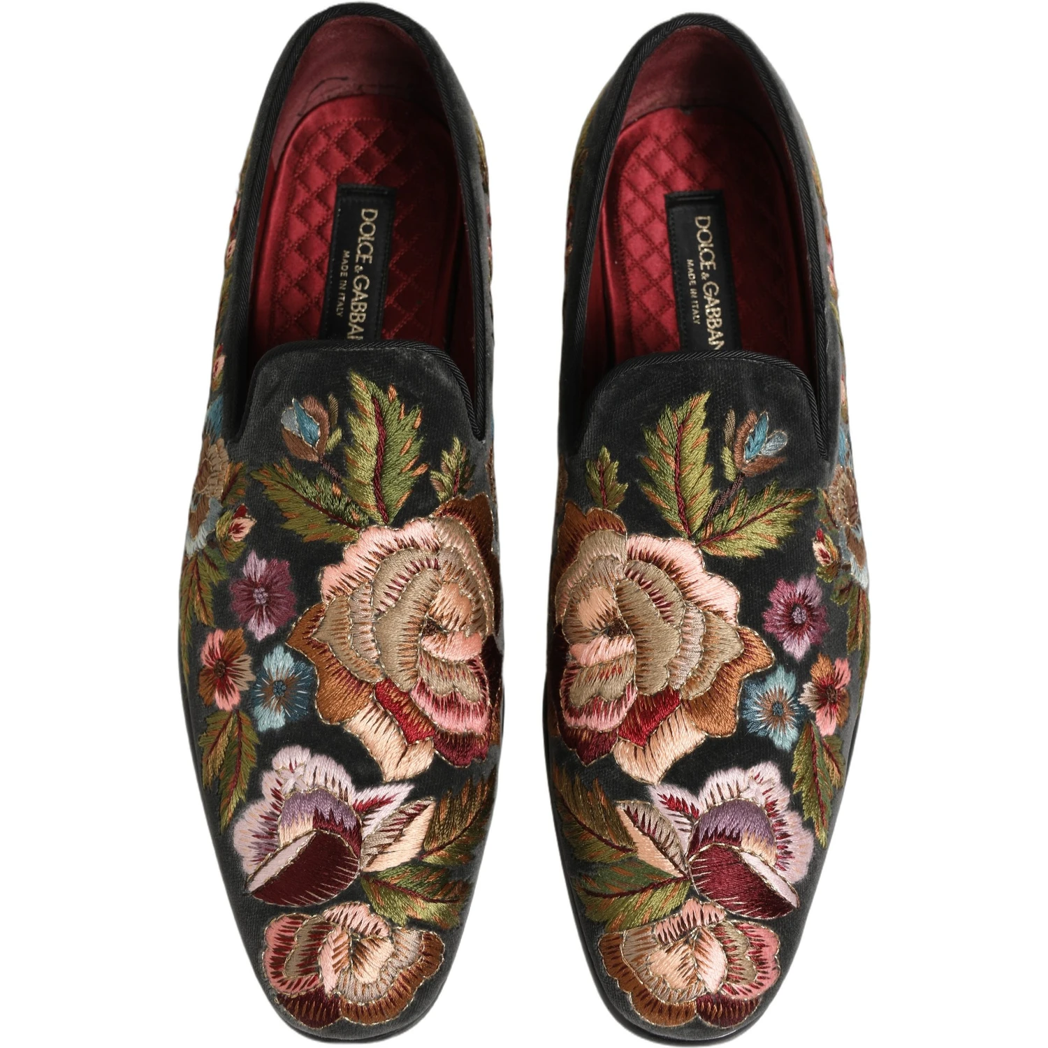 Black Velvet Floral Embroidery Loafers Shoes