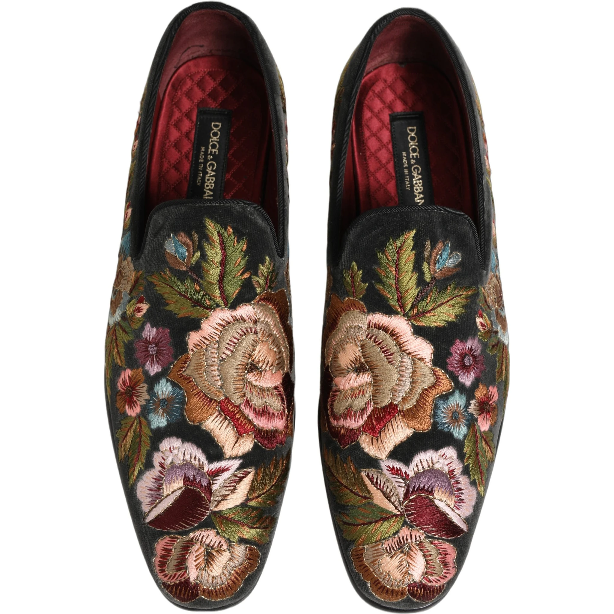 Black Velvet Floral Embroidery Loafers Shoes