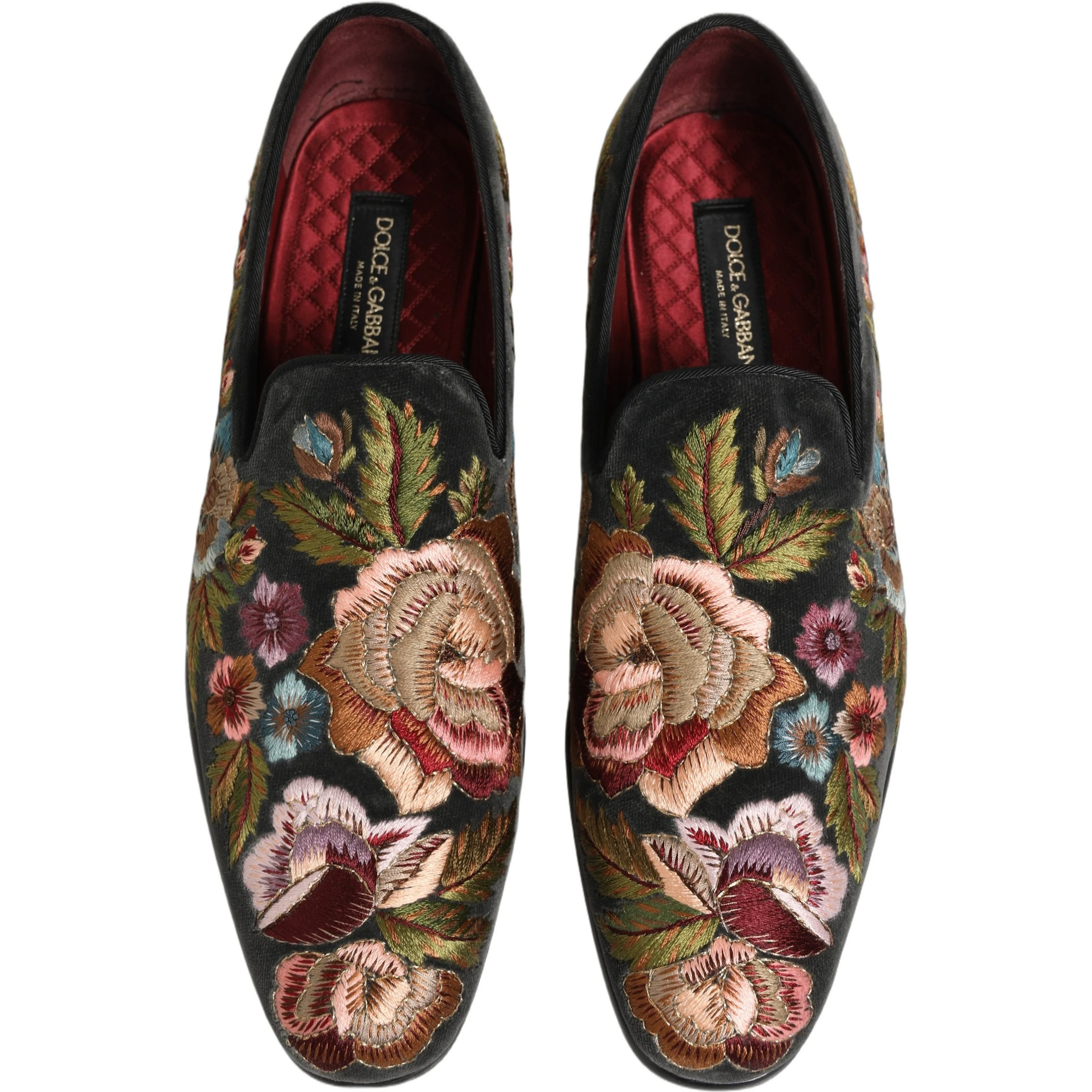 Black Velvet Floral Embroidery Loafers Shoes