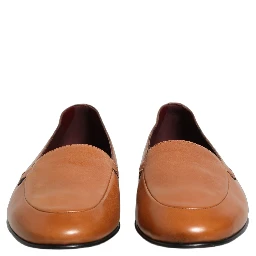 Brown Leather Logo Slip On Men Loafers Shoes