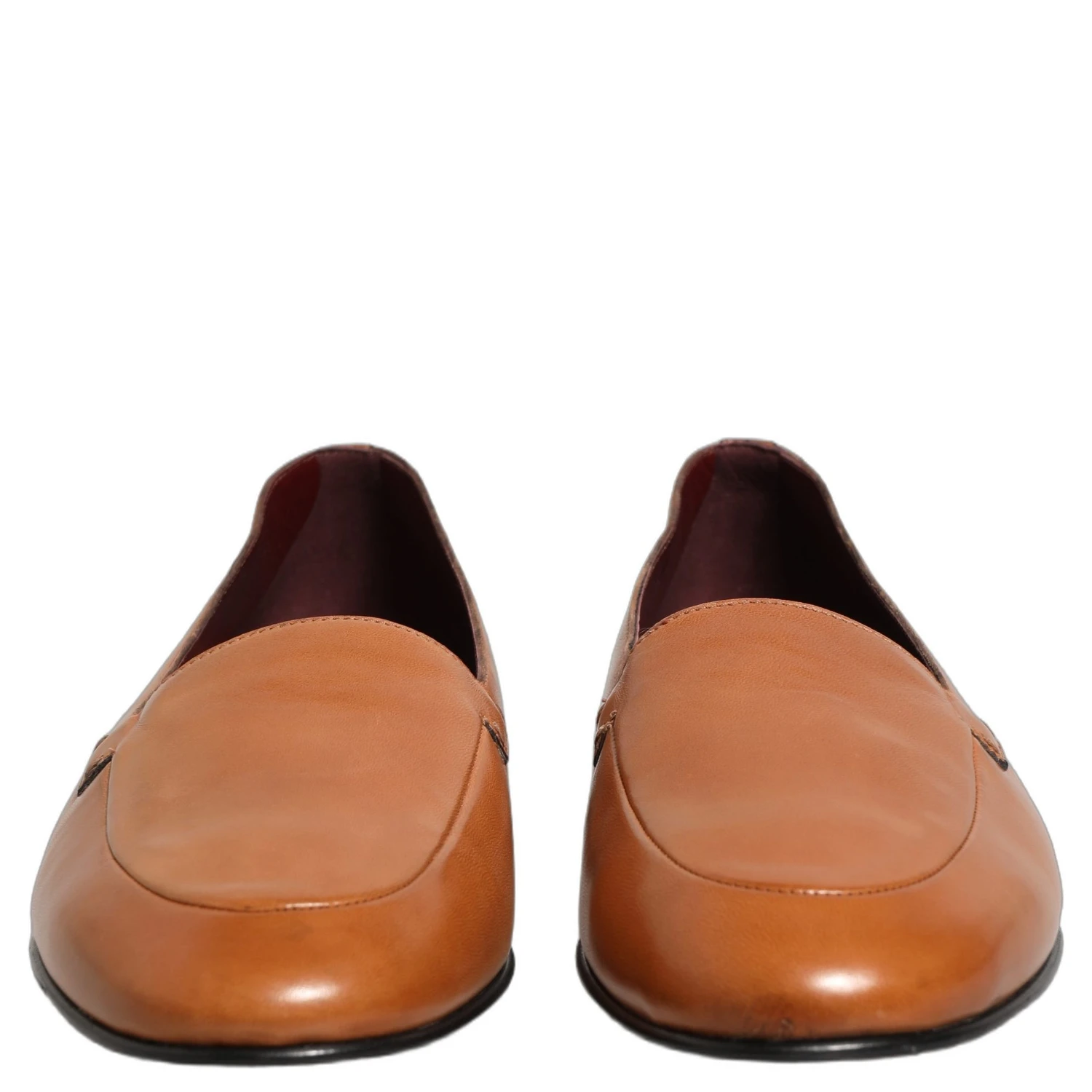 Brown Leather Logo Slip On Men Loafers Shoes