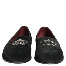Black Crown Embellished Dress Loafers Shoes