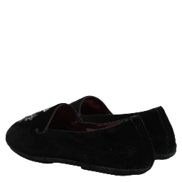 Black Velvet Crown Embroidery Loafers Shoes