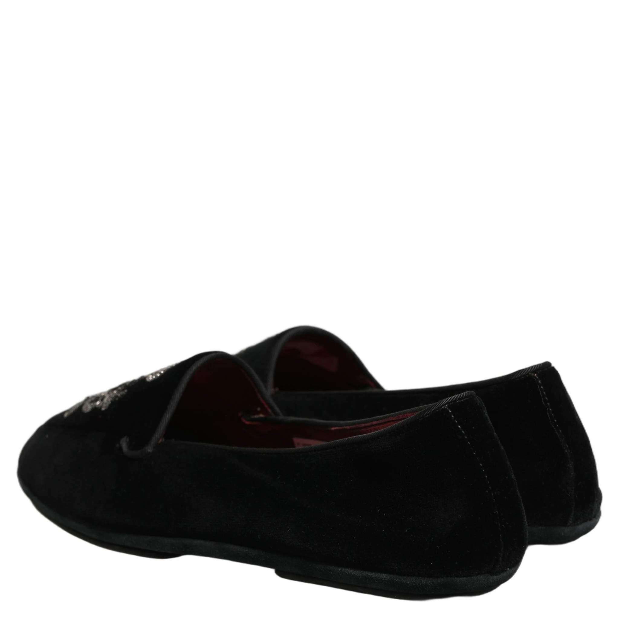 Black Velvet Crown Embroidery Loafers Shoes