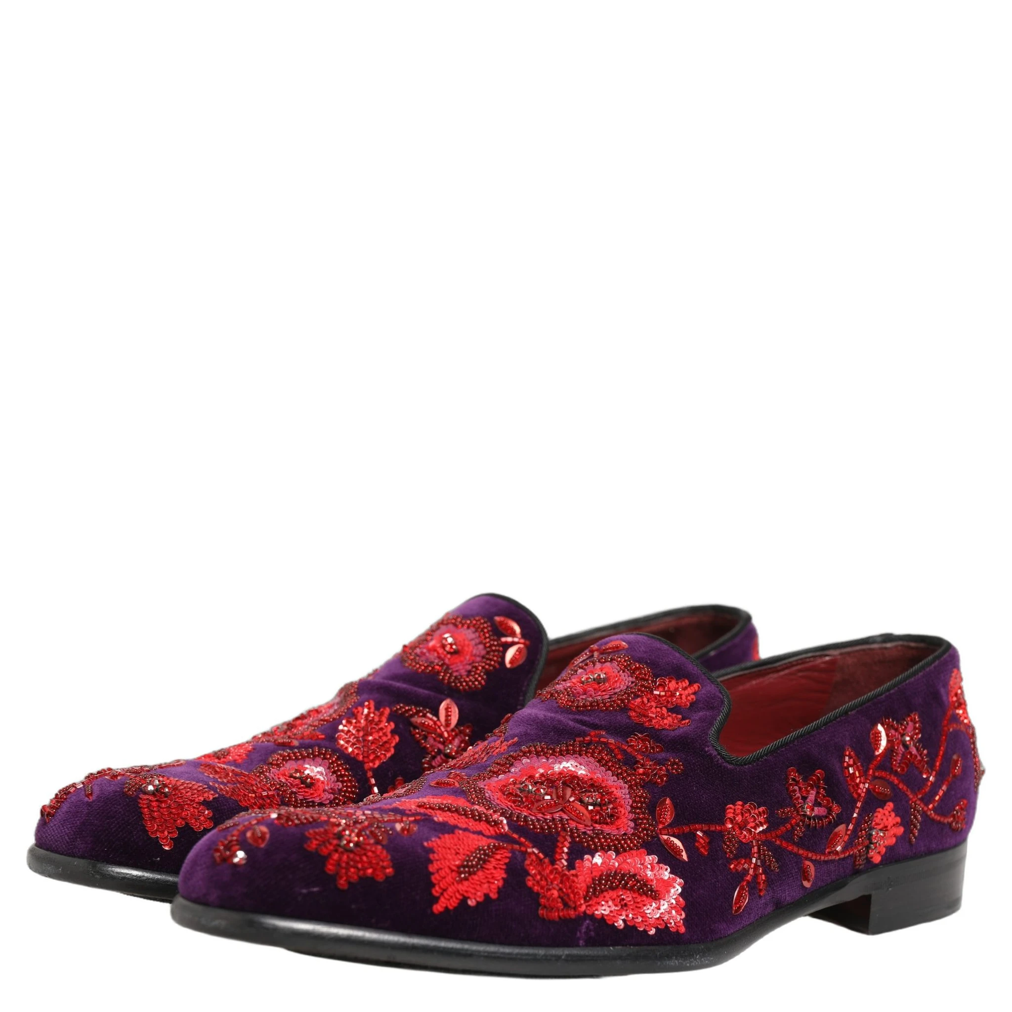 Violet Red Bead Embellished Loafers Shoes