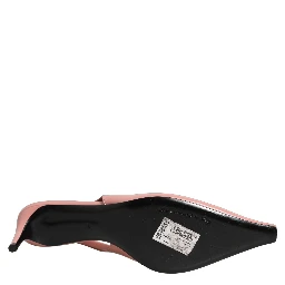 Pink Leather Mid Heels Slingbacks Shoes
