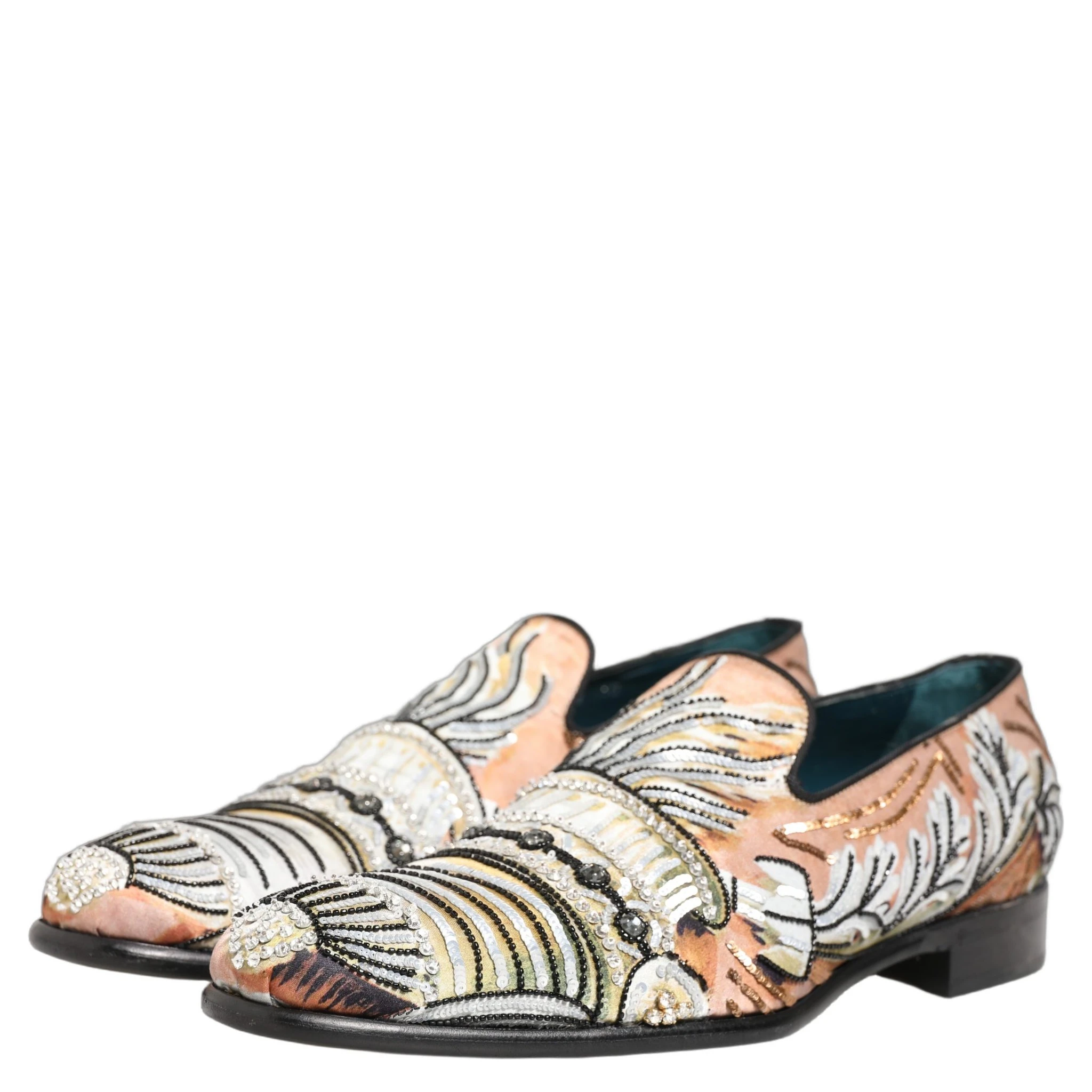 Multicolor Brocade Sequin Dress Loafers Shoes