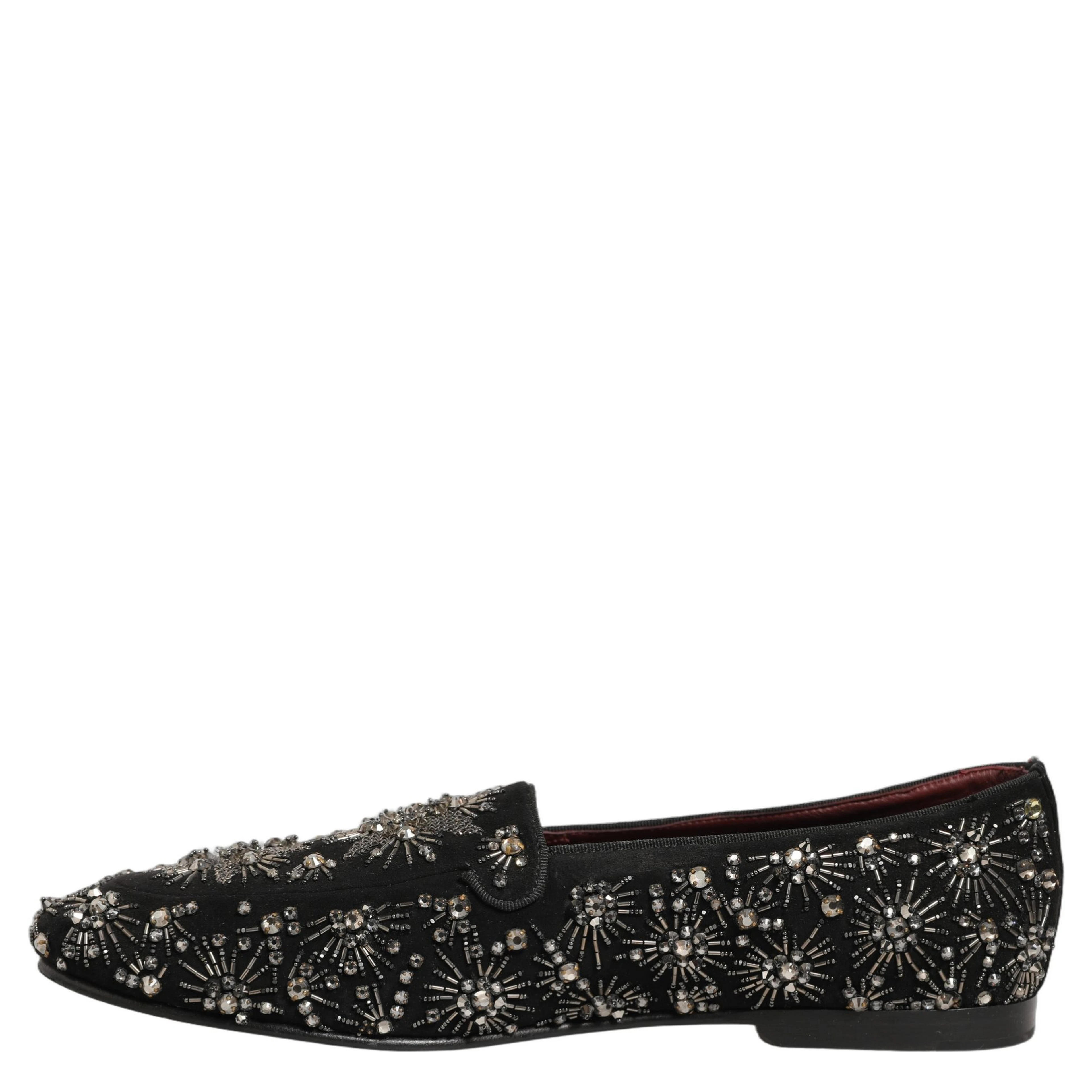 Black Crystal Embellished Dress Loafers Shoes