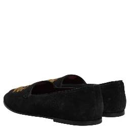 Black Velvet Crown Embroidery Loafers Shoes