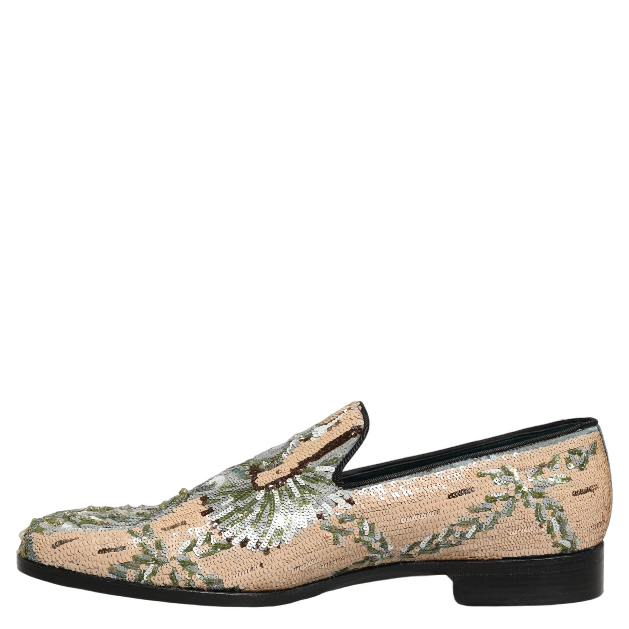 Beige Sequin Embroidery Dress Loafers Shoes