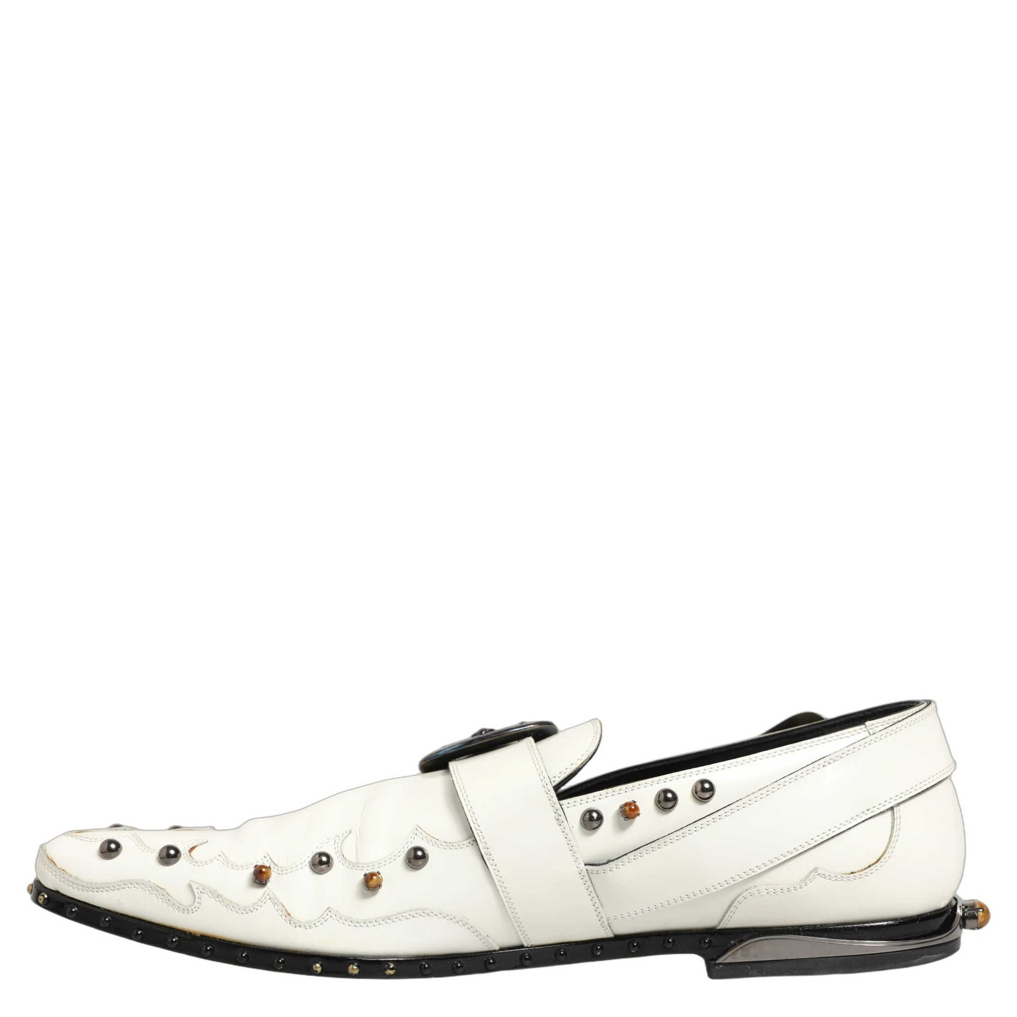 White Studded Formal Dress Monk Strap Shoes