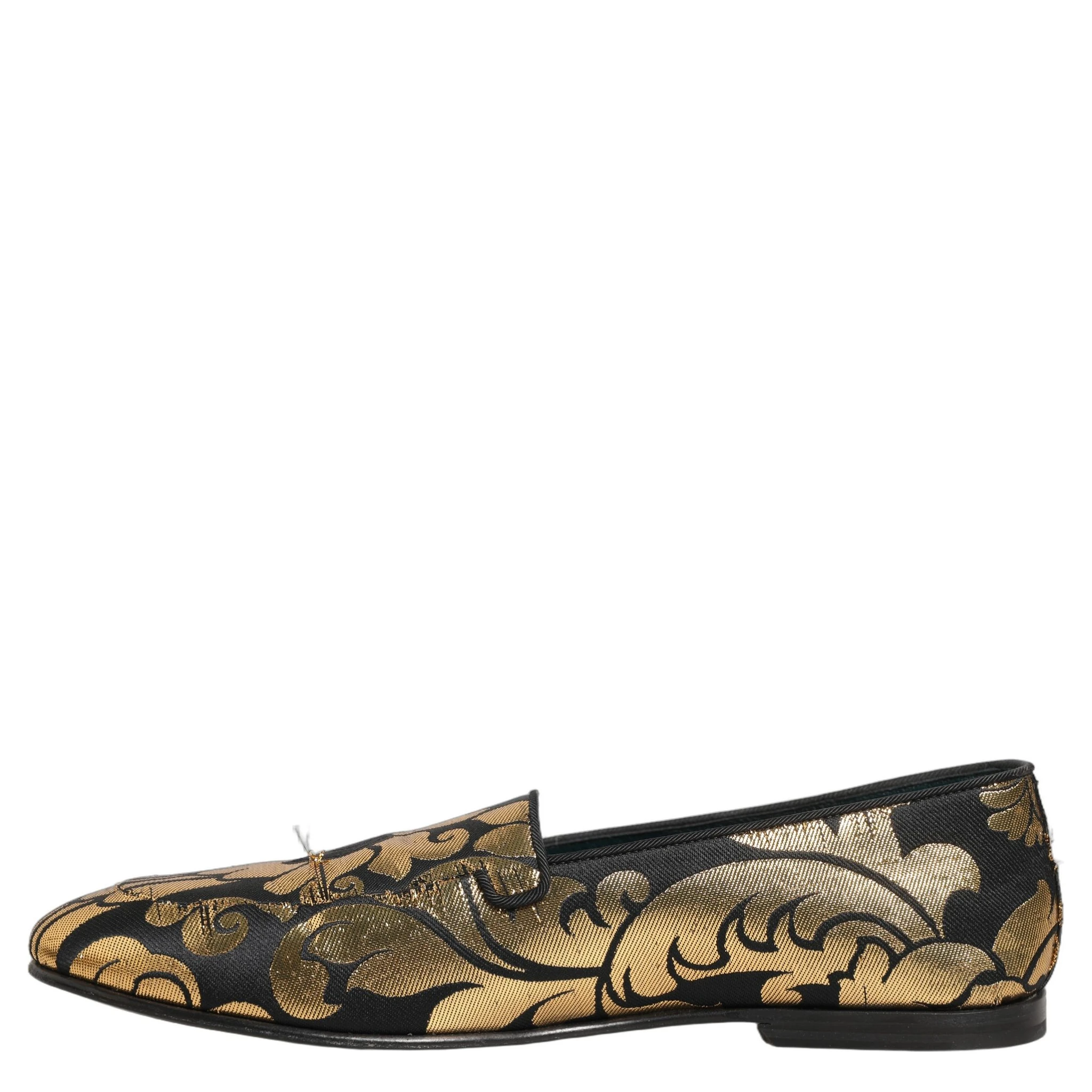 Black Gold Floral Jacquard Dress Loafers Shoes