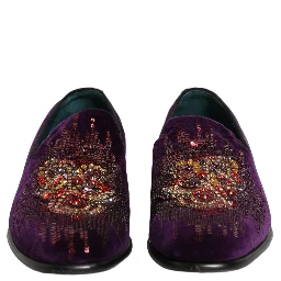 Violet Velvet Rhinestone Sequin Loafers Shoes