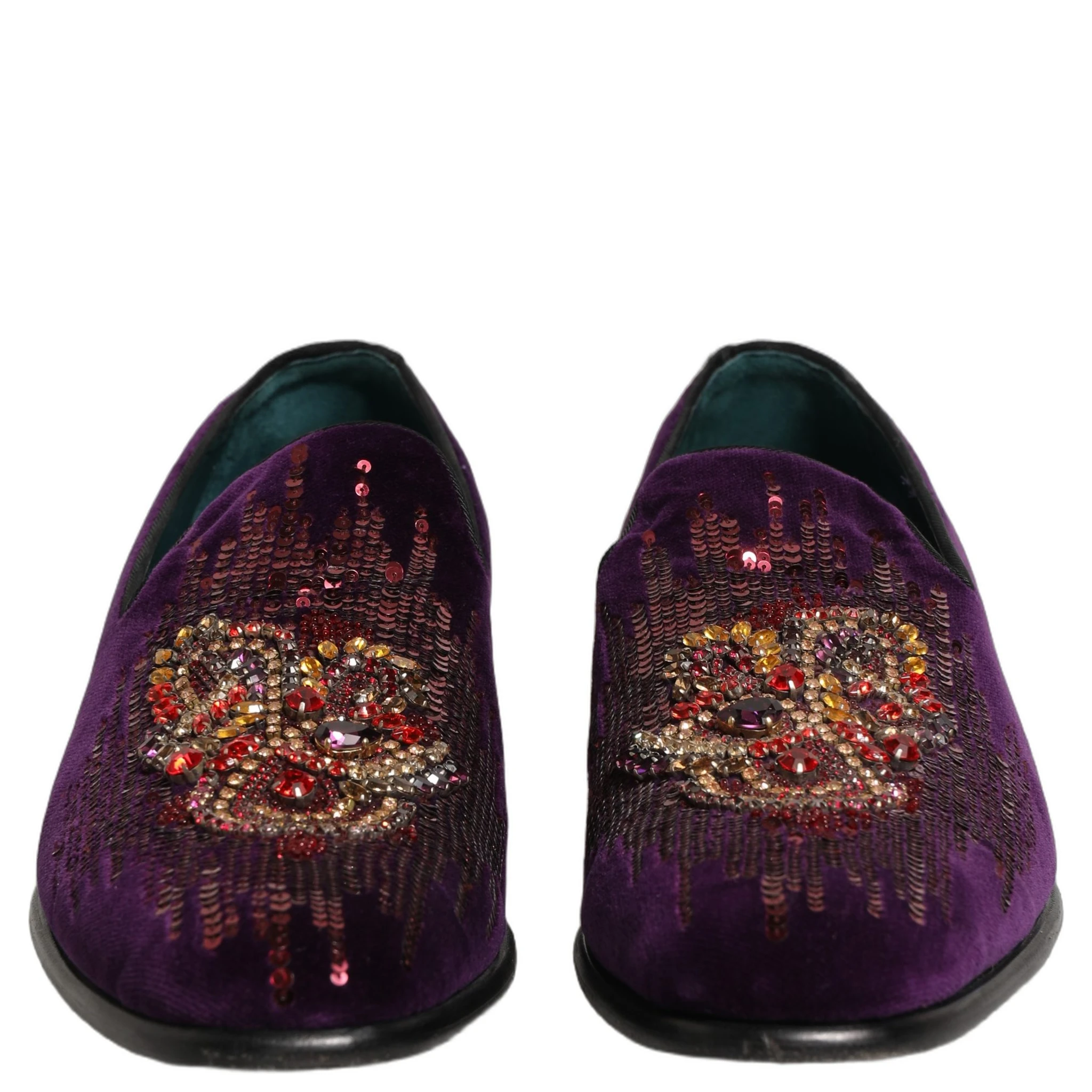 Violet Velvet Rhinestone Sequin Loafers Shoes