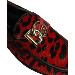 Red Leopard Print Pony Hair Dress Loafers Shoes