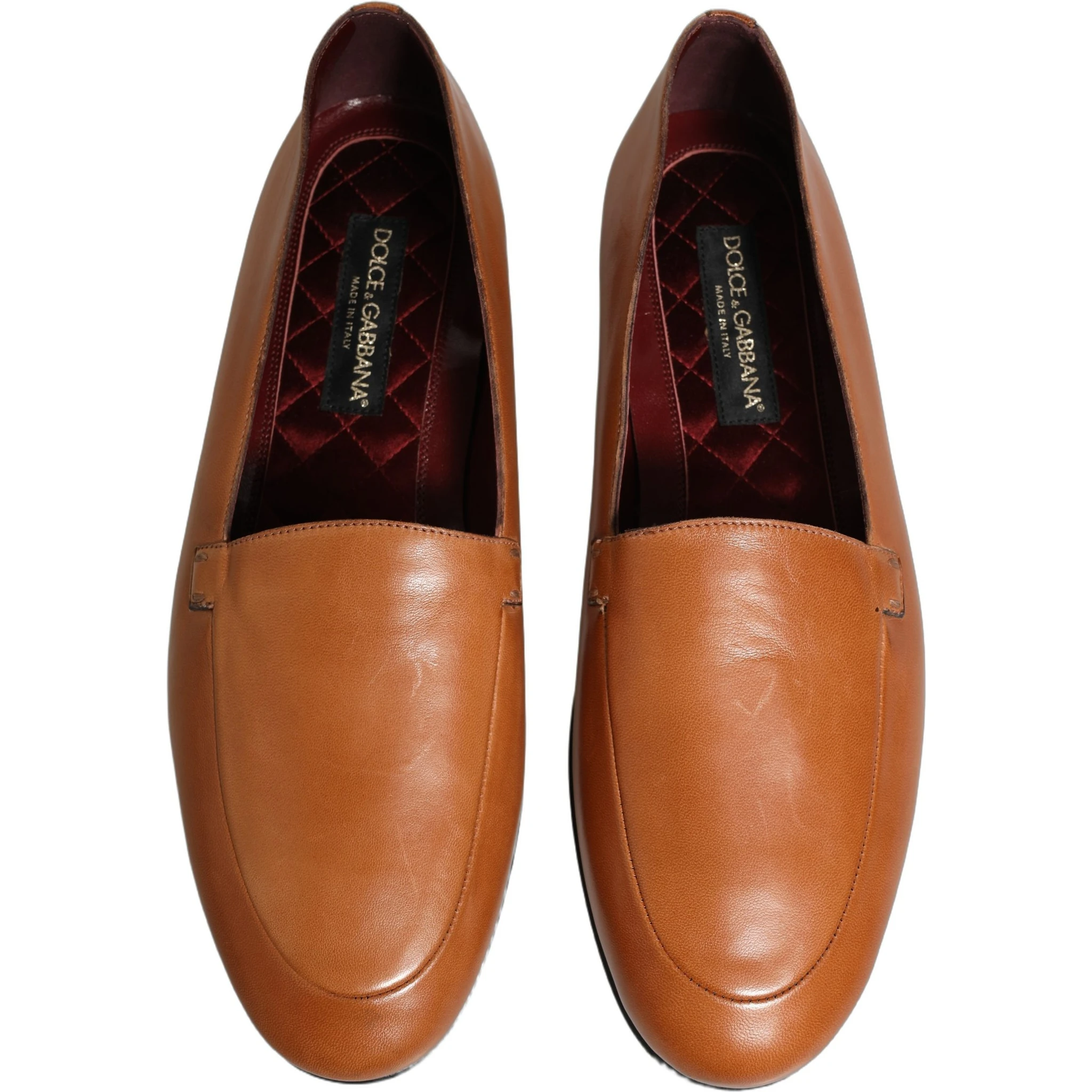 Brown Leather Logo Slip On Men Loafers Shoes