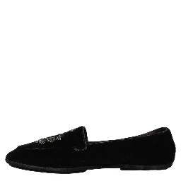 Black Velvet Crown Embroidery Loafers Shoes