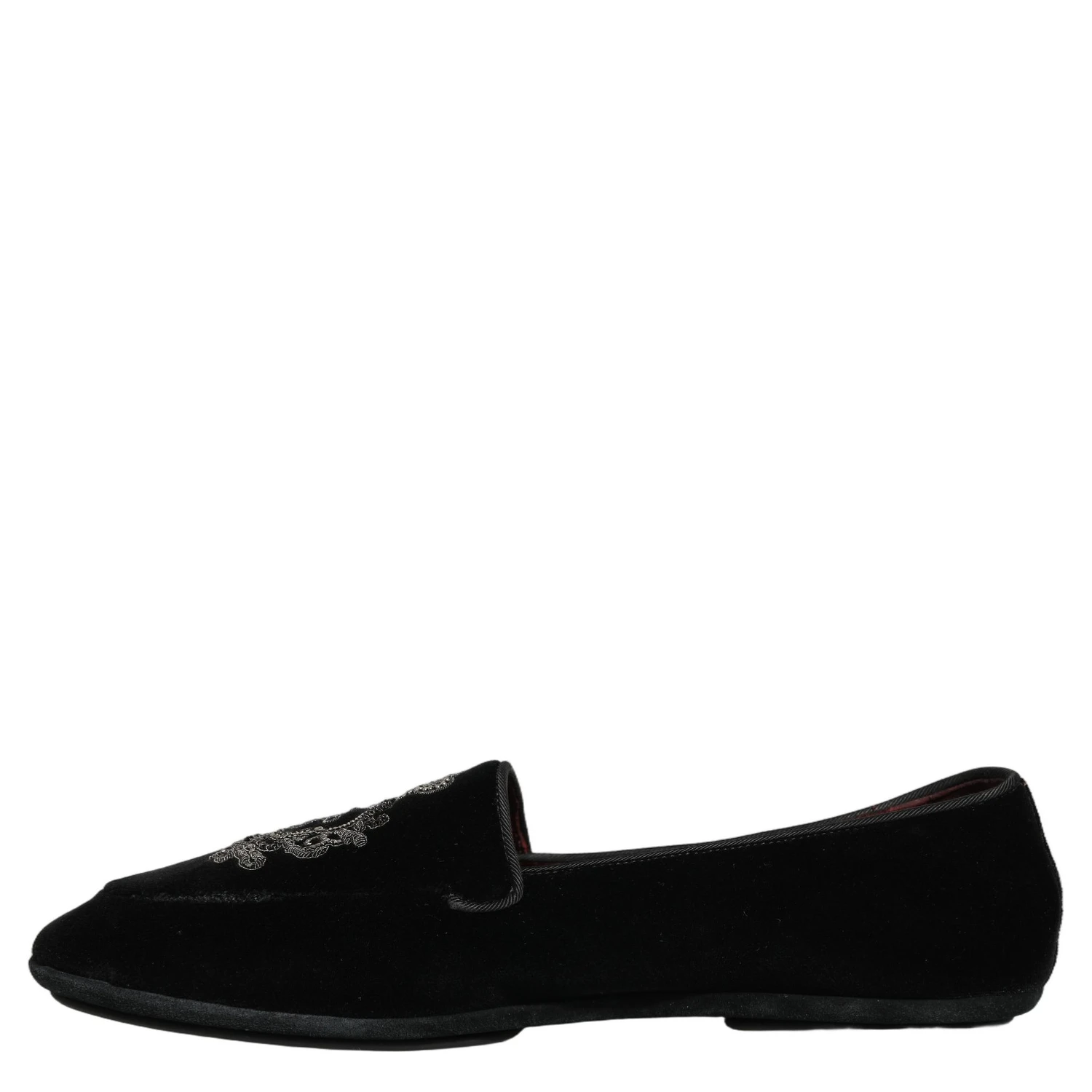Black Velvet Crown Embroidery Loafers Shoes