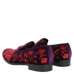 Violet Red Bead Embellished Loafers Shoes