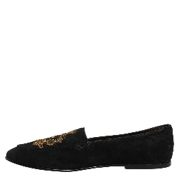 Black Velvet Crown Embroidery Loafers Shoes