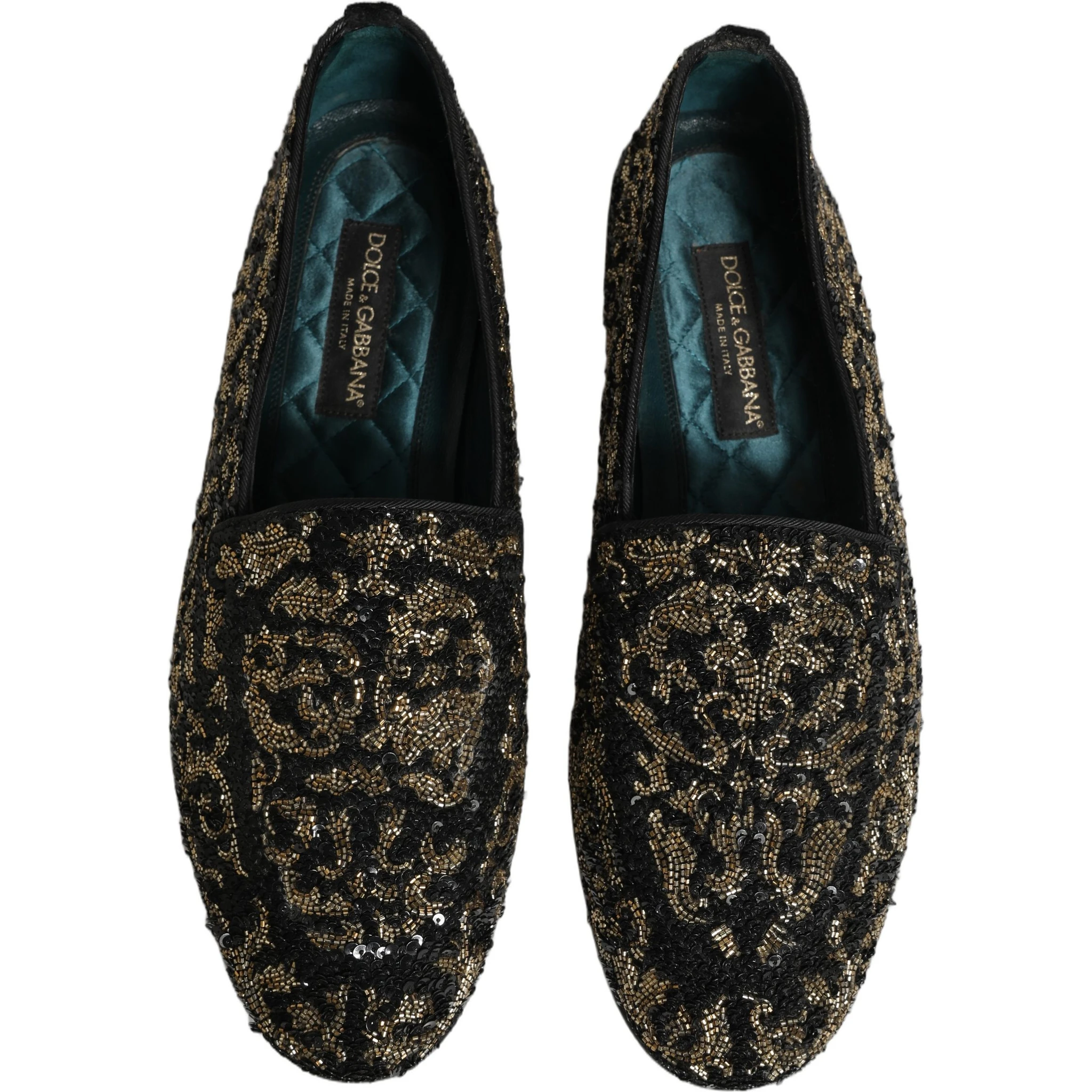 Black Gold Embellished Dress Loafers Shoes