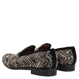 Black Velvet Floral Embellished Loafers Shoes