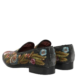 Black Velvet Floral Embroidery Loafers Shoes
