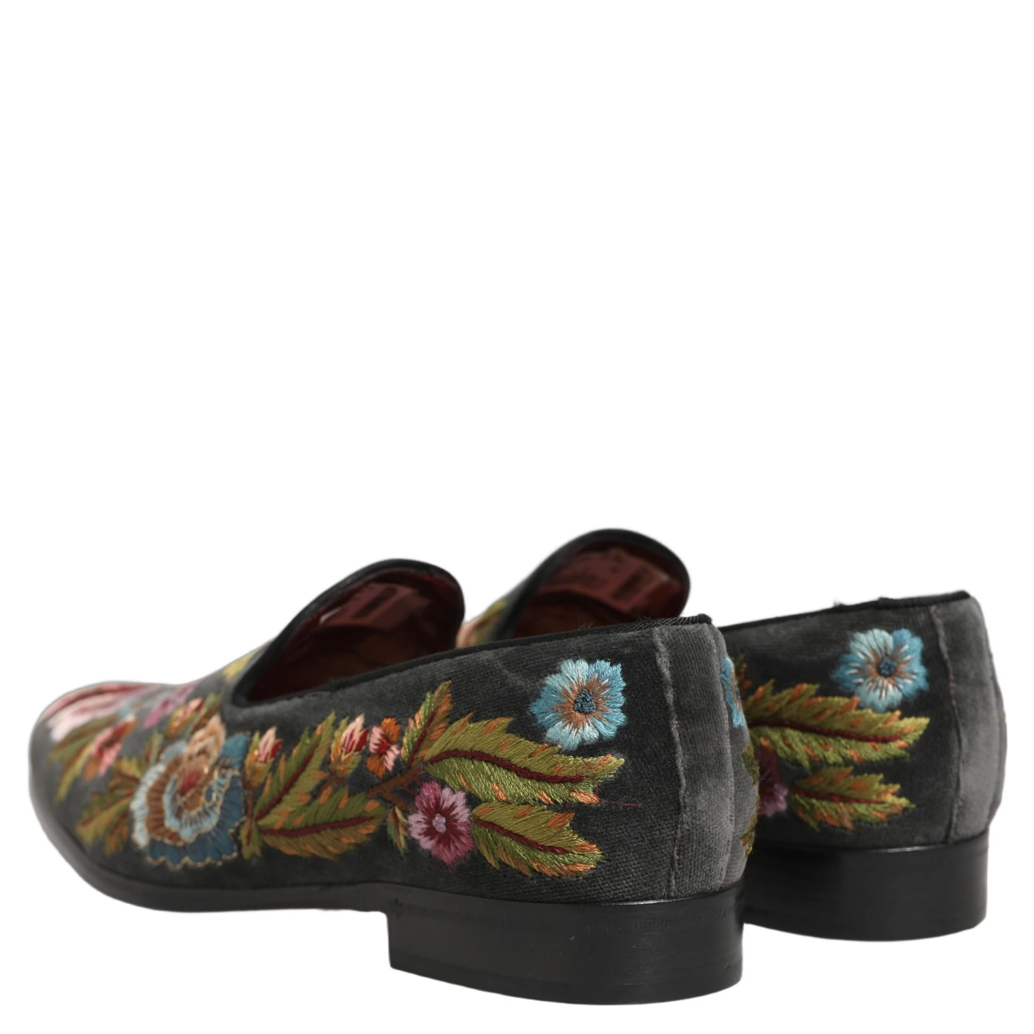 Black Velvet Floral Embroidery Loafers Shoes