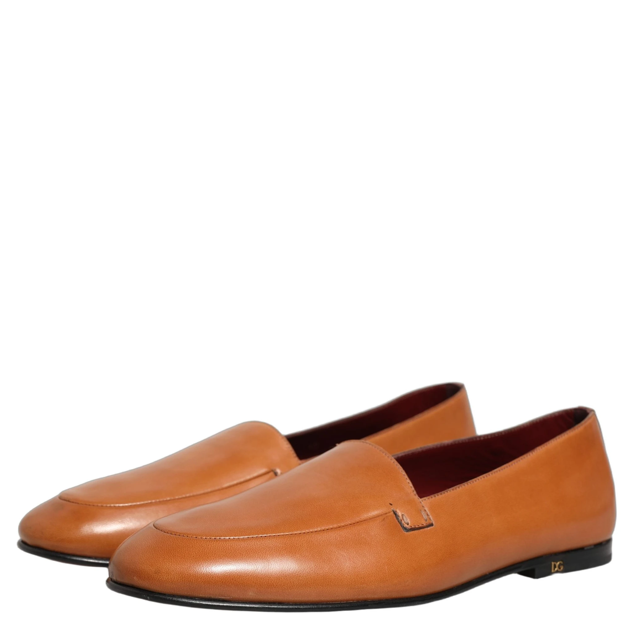 Brown Leather Logo Slip On Men Loafers Shoes