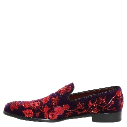 Violet Red Bead Embellished Loafers Shoes