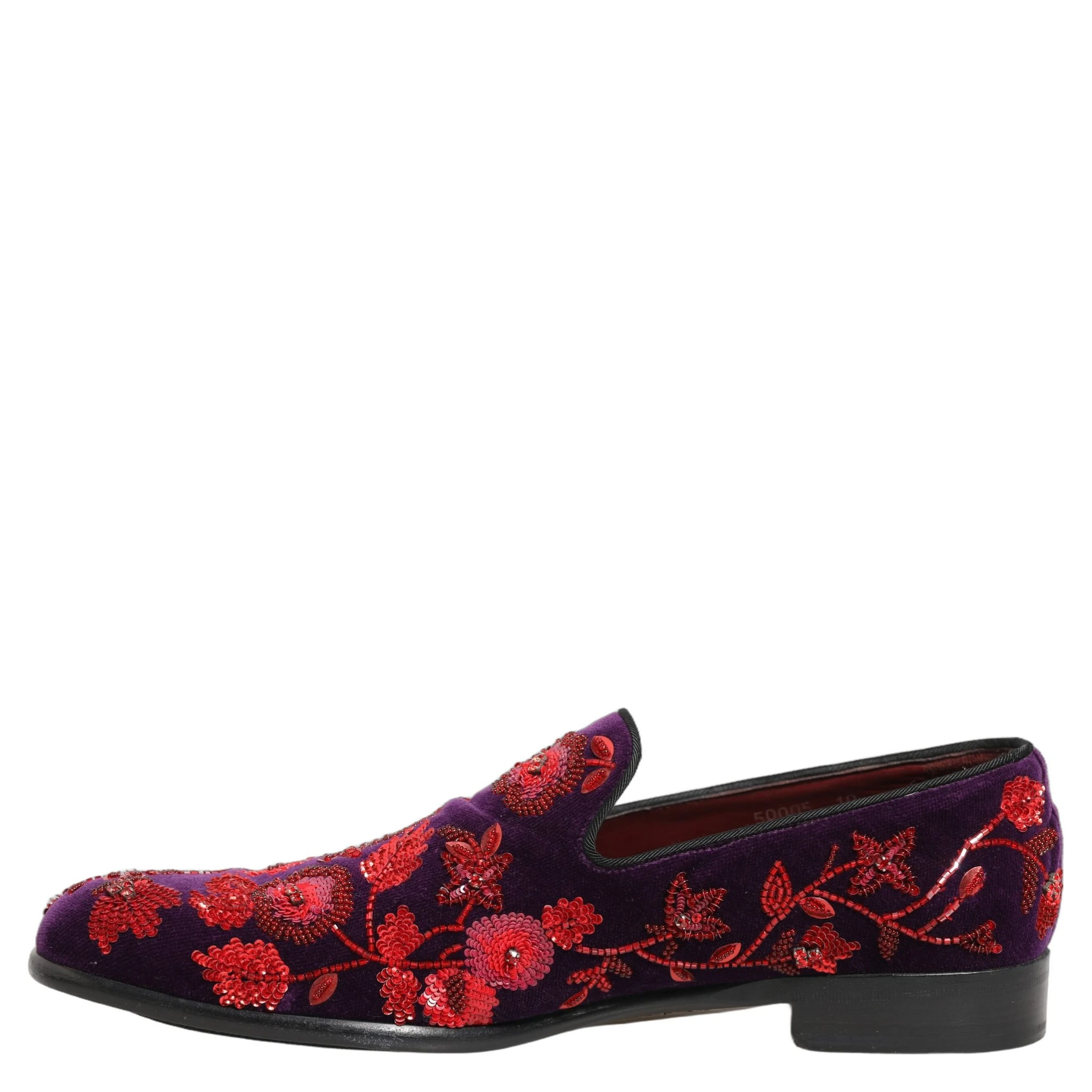 Violet Red Bead Embellished Loafers Shoes