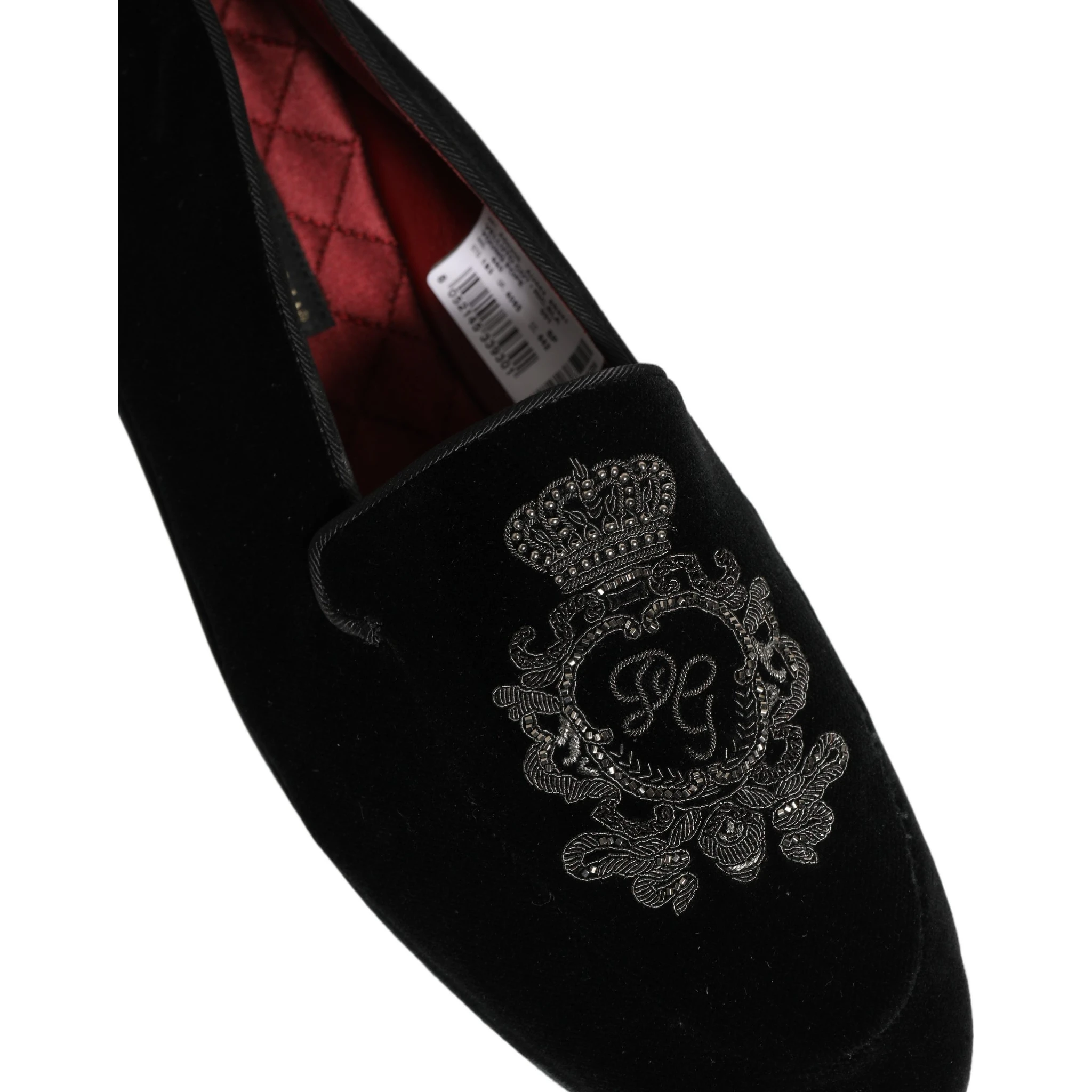 Black Velvet Crown Embroidery Loafers Shoes