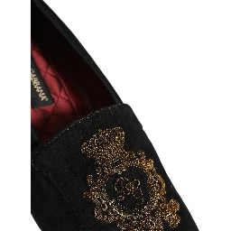 Black Velvet Crown Embroidery Loafers Shoes