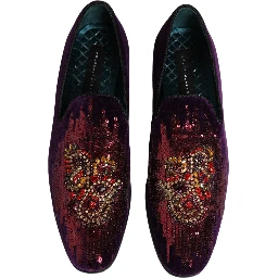 Violet Velvet Rhinestone Sequin Loafers Shoes
