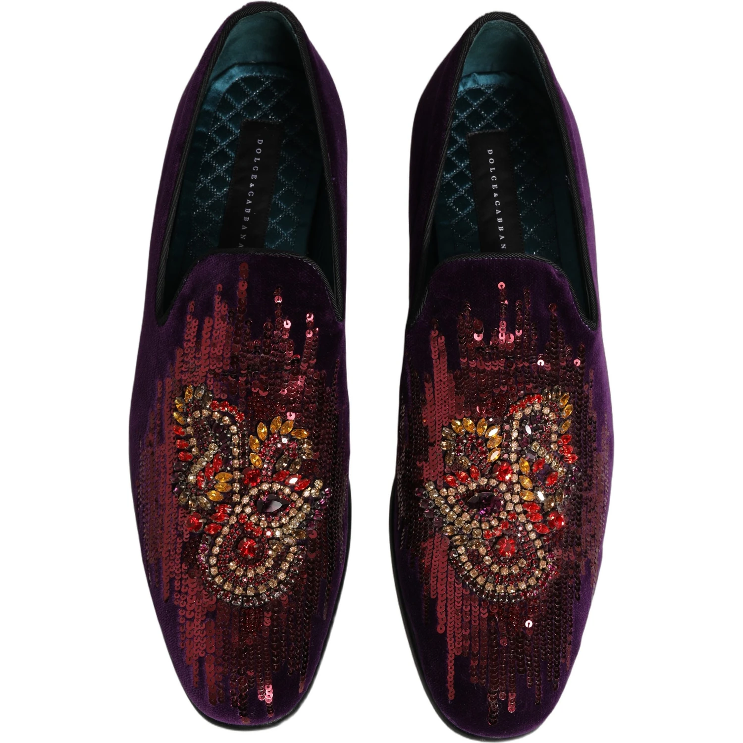 Violet Velvet Rhinestone Sequin Loafers Shoes