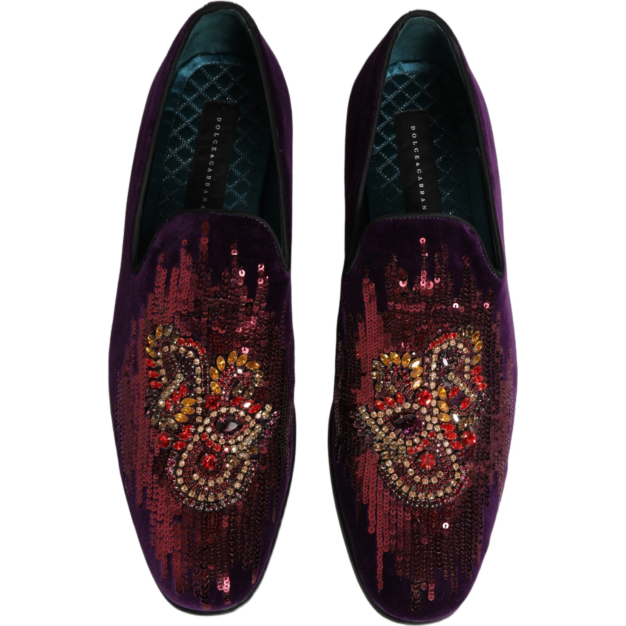 Violet Velvet Rhinestone Sequin Loafers Shoes