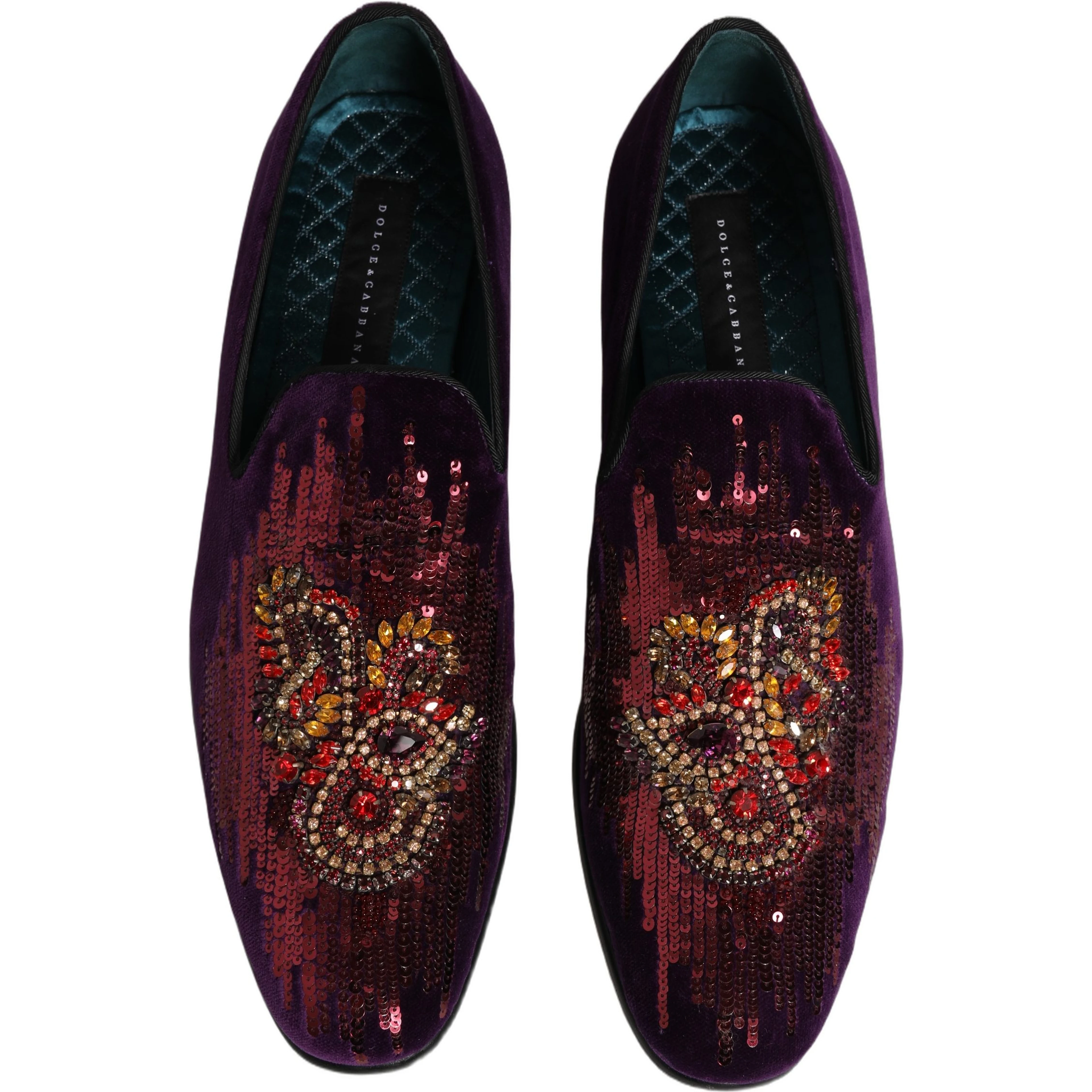 Violet Velvet Rhinestone Sequin Loafers Shoes