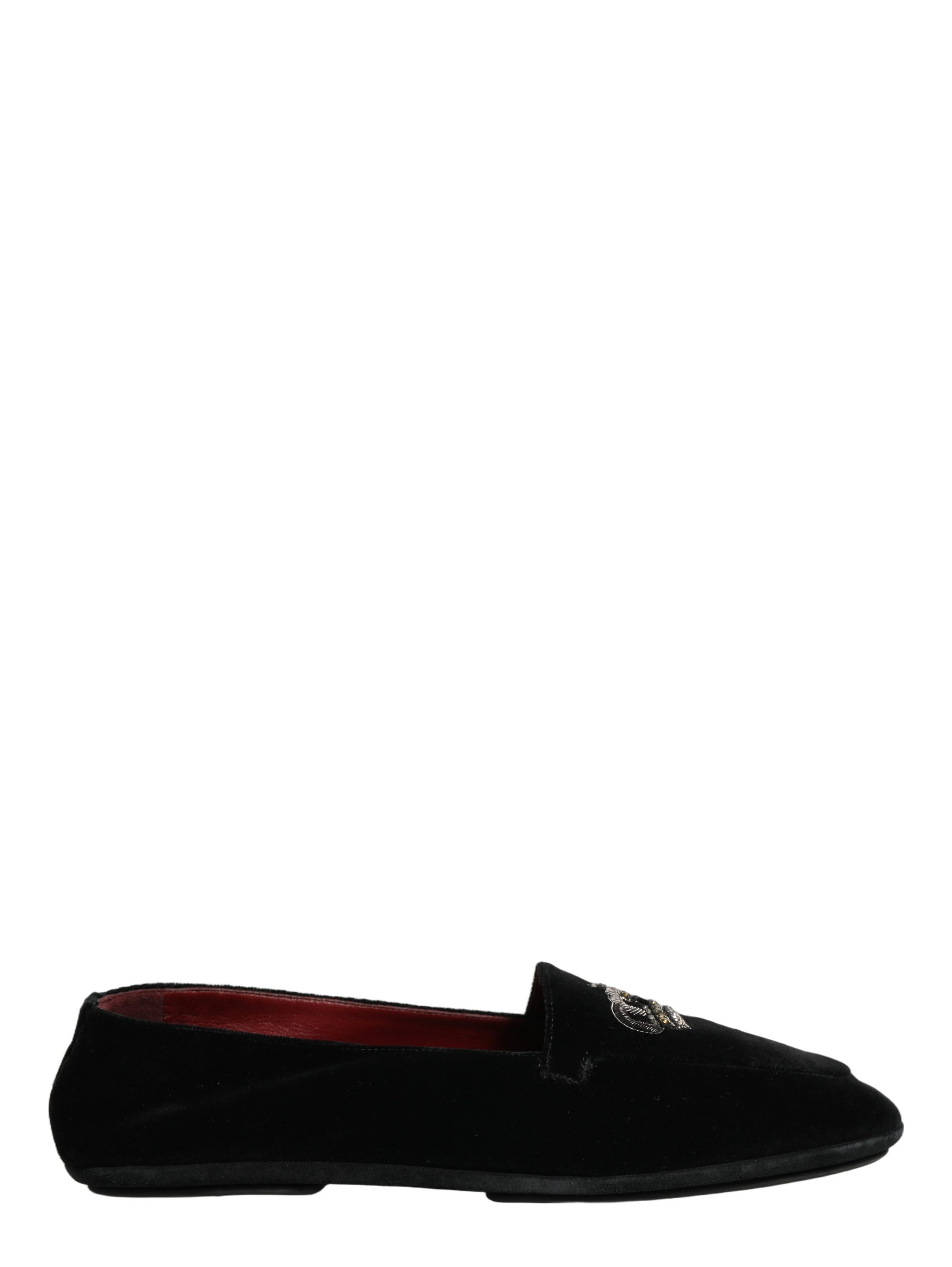 Black Crown Embellished Dress Loafers Shoes