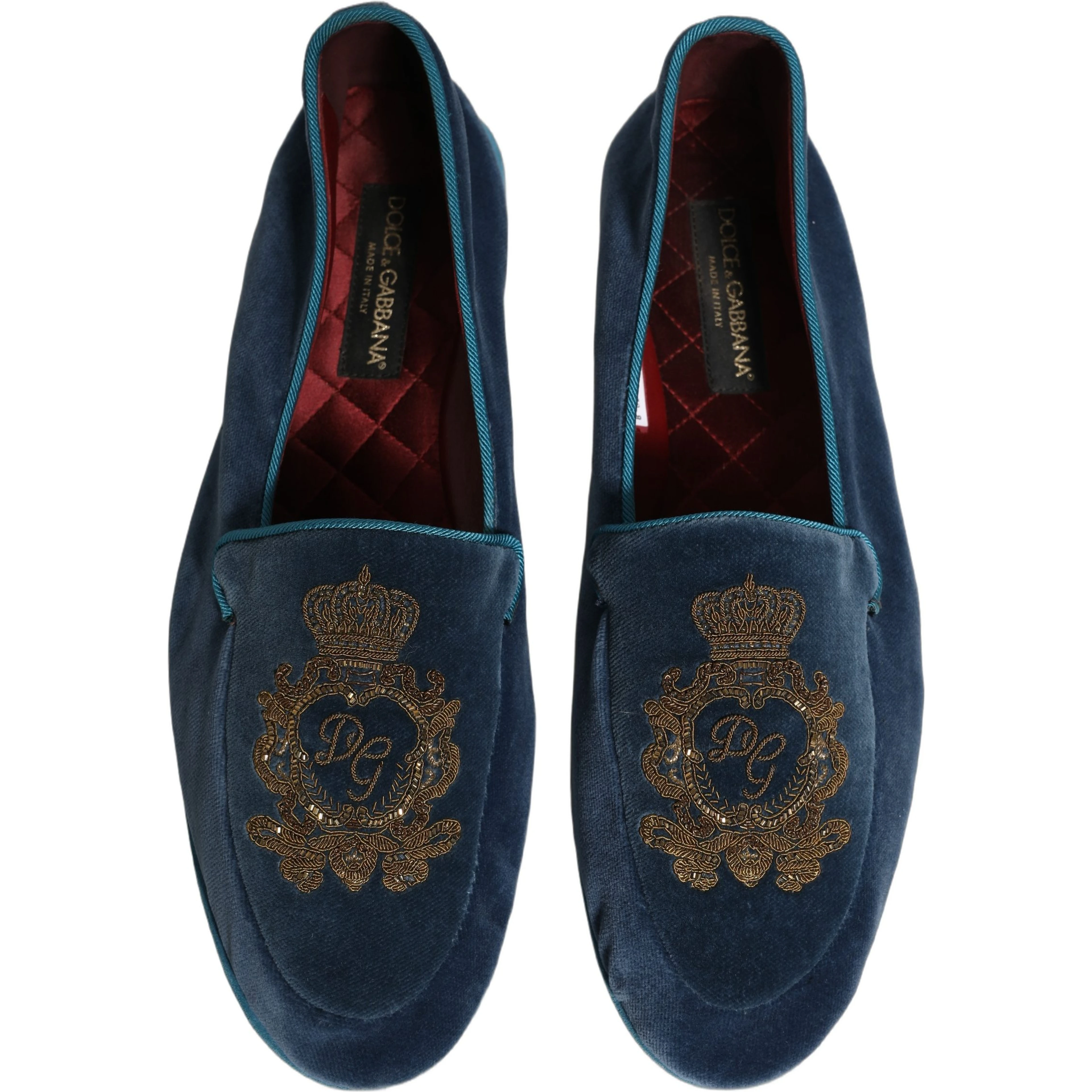 Blue Velvet Crown Embroidery Loafers Shoes