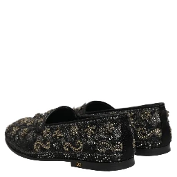 Black Rhinestone Embellished Loafers Shoes