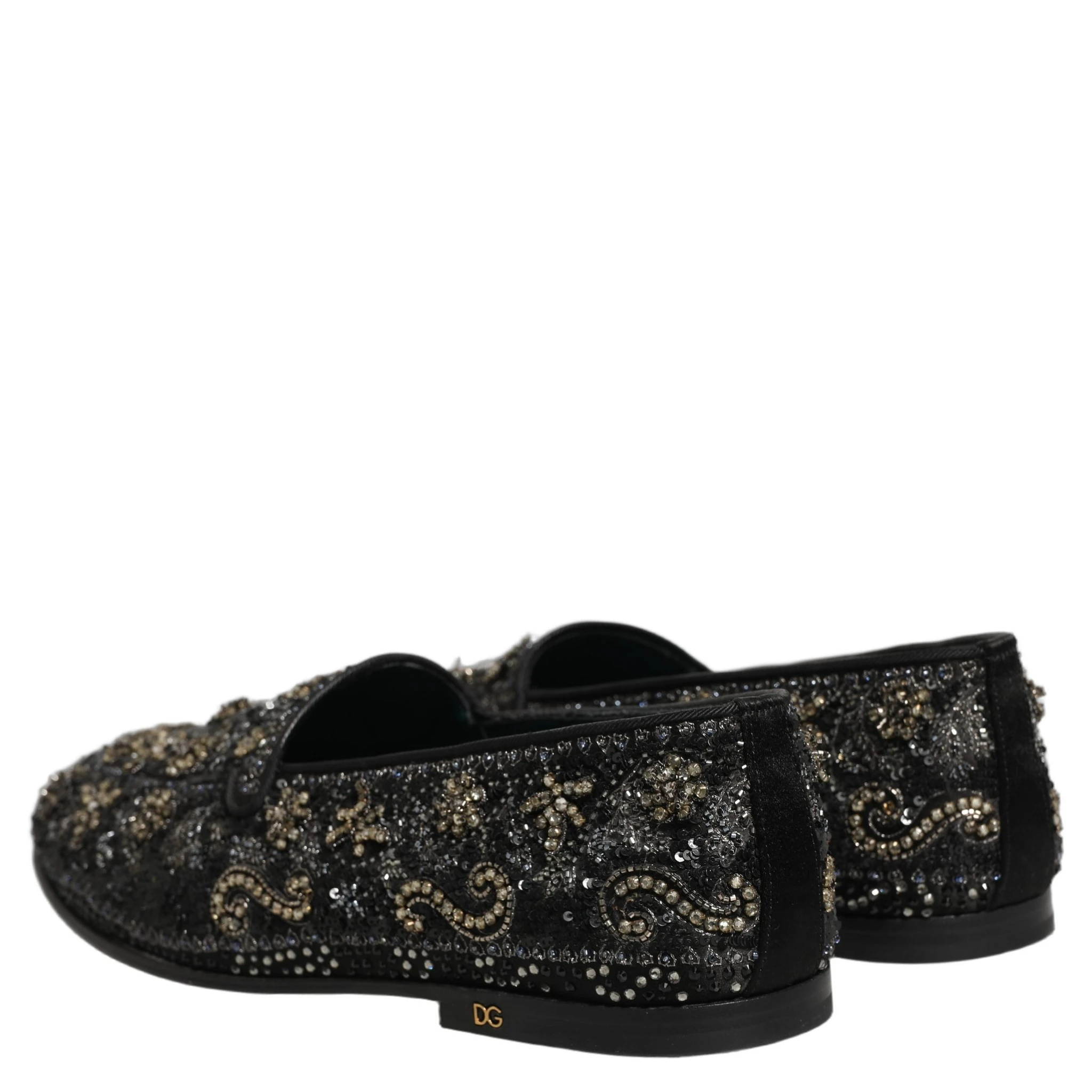 Black Rhinestone Embellished Loafers Shoes