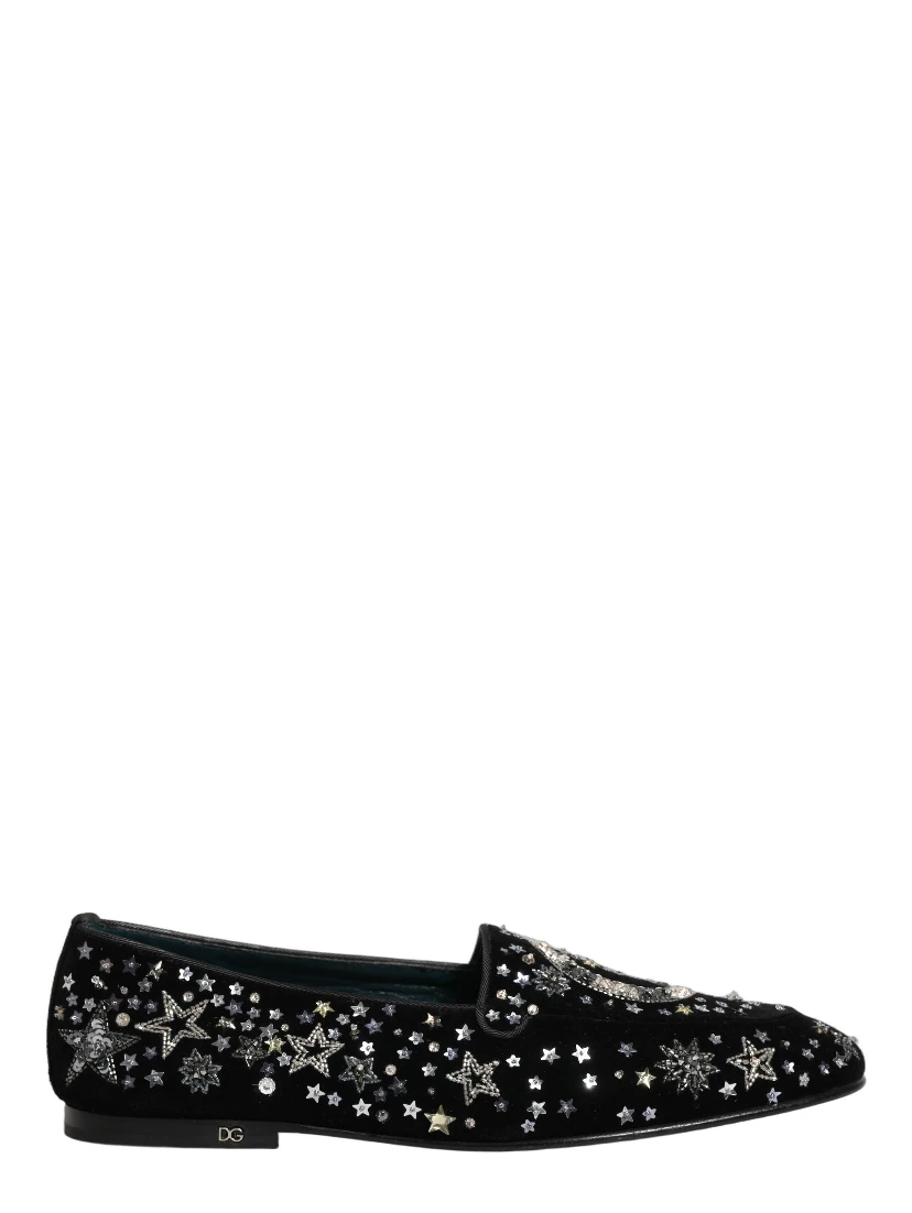 Black Crystal Embellished Dress Loafers Shoes