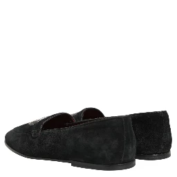 Black Crown Embellished Dress Loafers Shoes