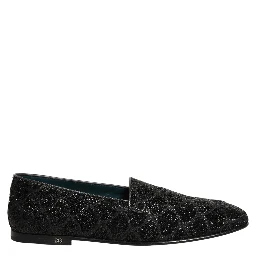 Black Glitter Brocade Men Dress Loafers Shoes