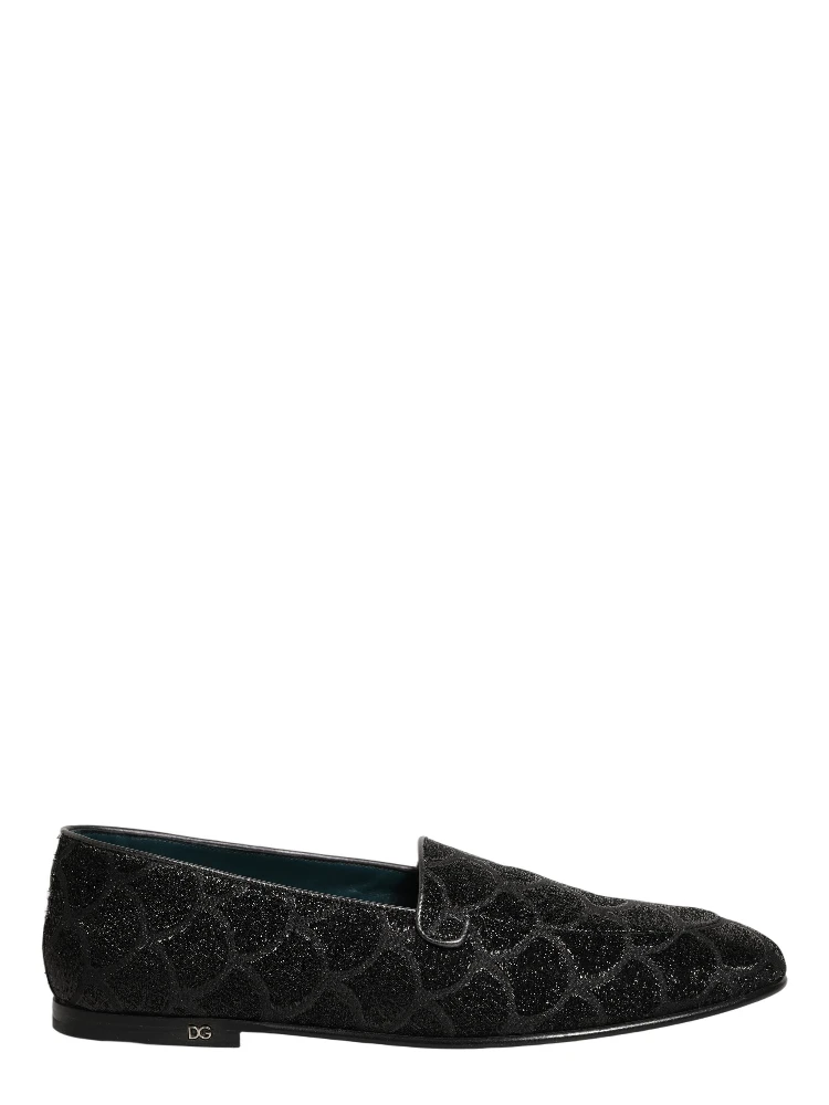 Black Glitter Brocade Men Dress Loafers Shoes
