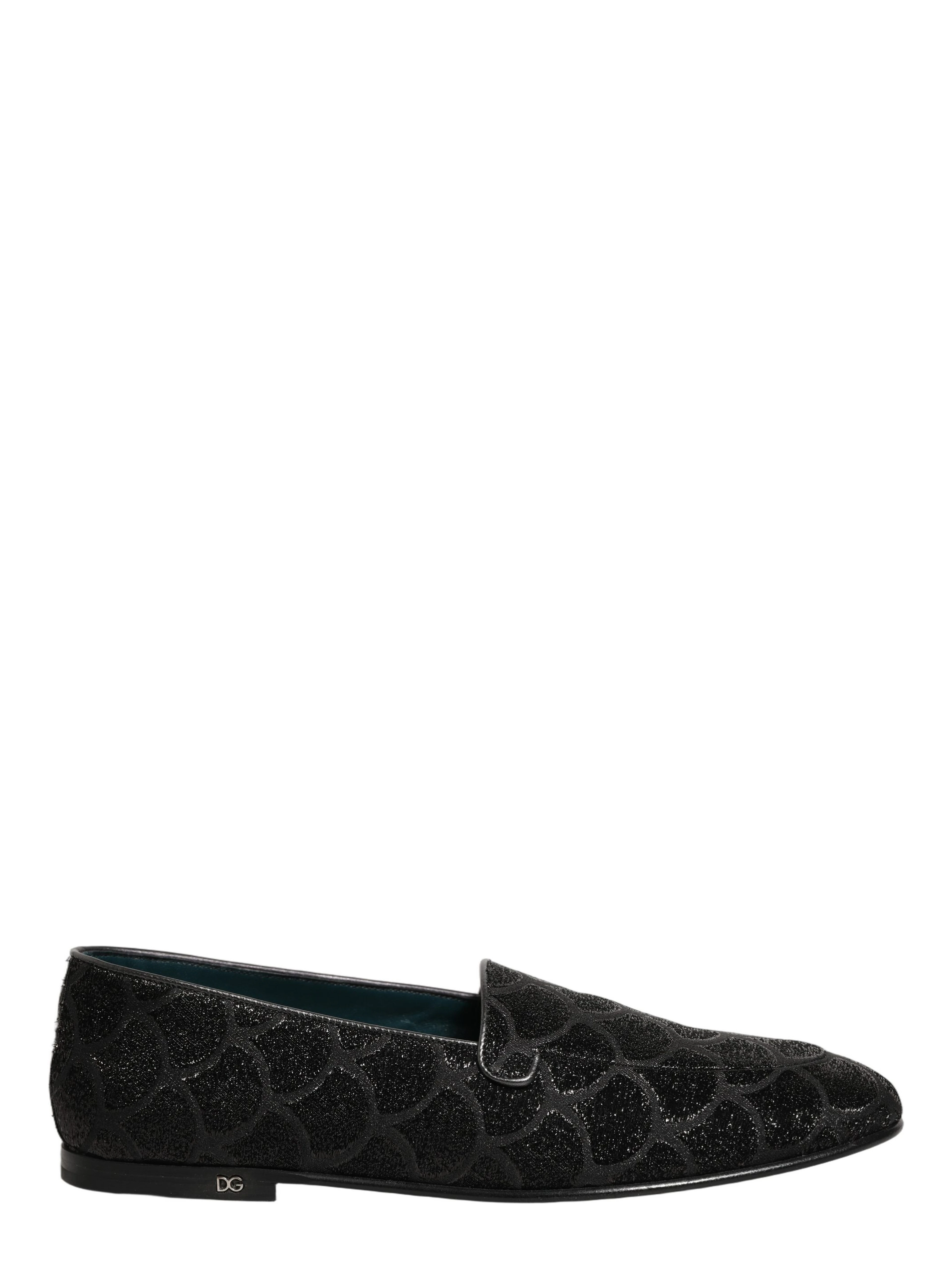 Black Glitter Brocade Men Dress Loafers Shoes