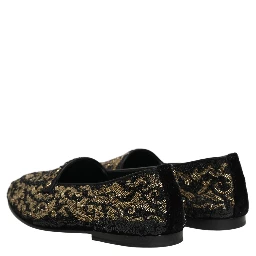 Black Gold Embellished Dress Loafers Shoes